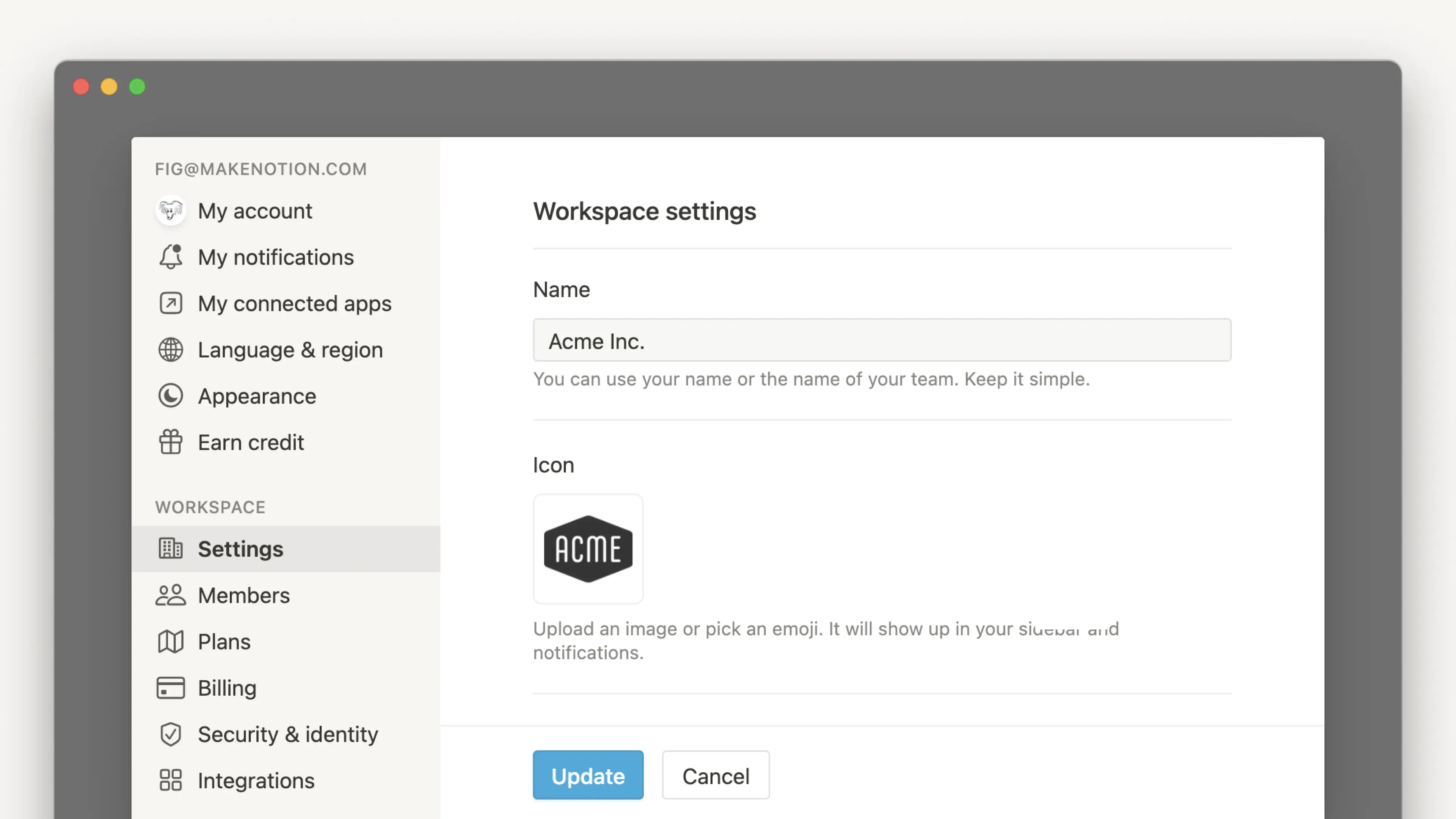 Workspace-Einstellungen – Hero