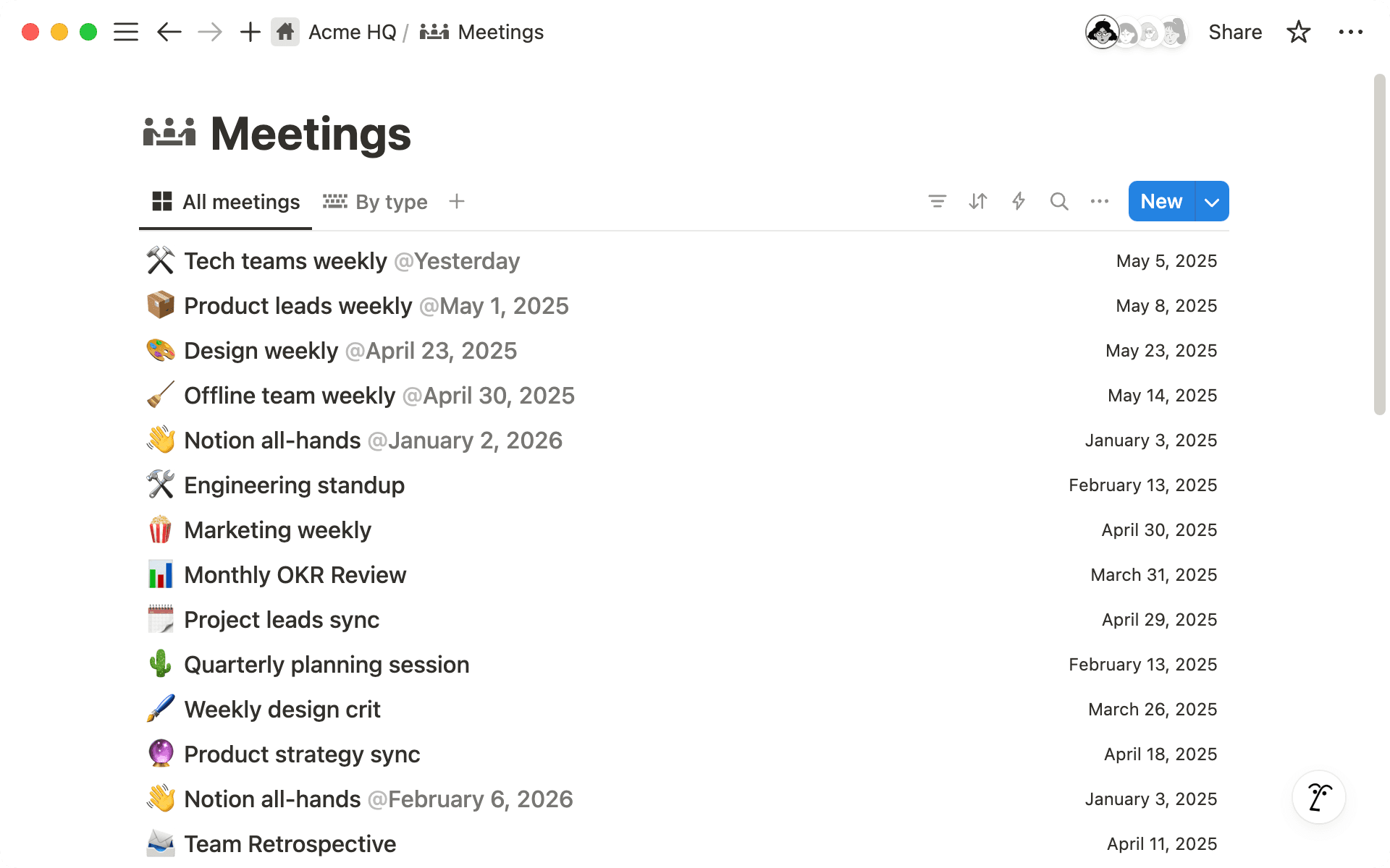 Richte eine Datenbank für Meeting-Notizen ein, um deine Meetings zu organisieren, bzw. damit sie stets leicht auffindbar sind – alles an einem Ort in deinem Workspace.
