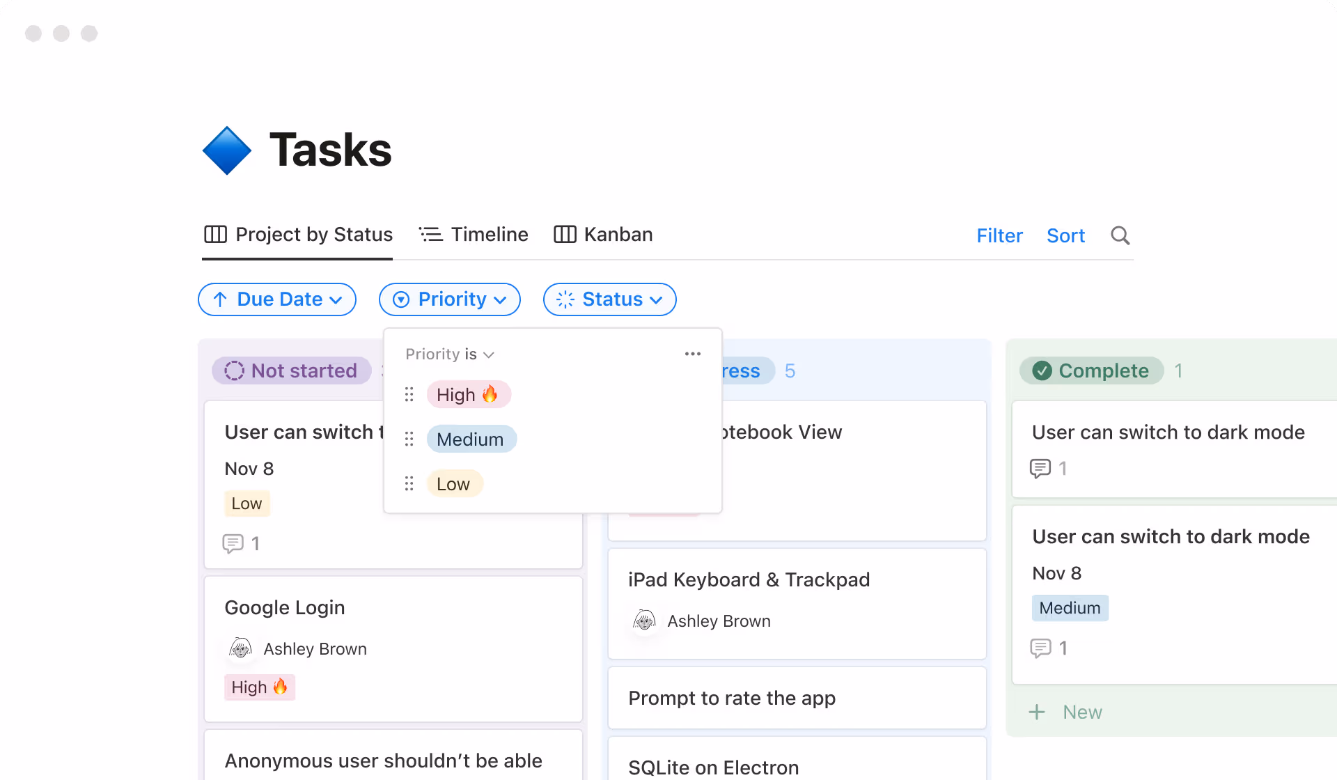 Gefilterte Kanban-Ansicht