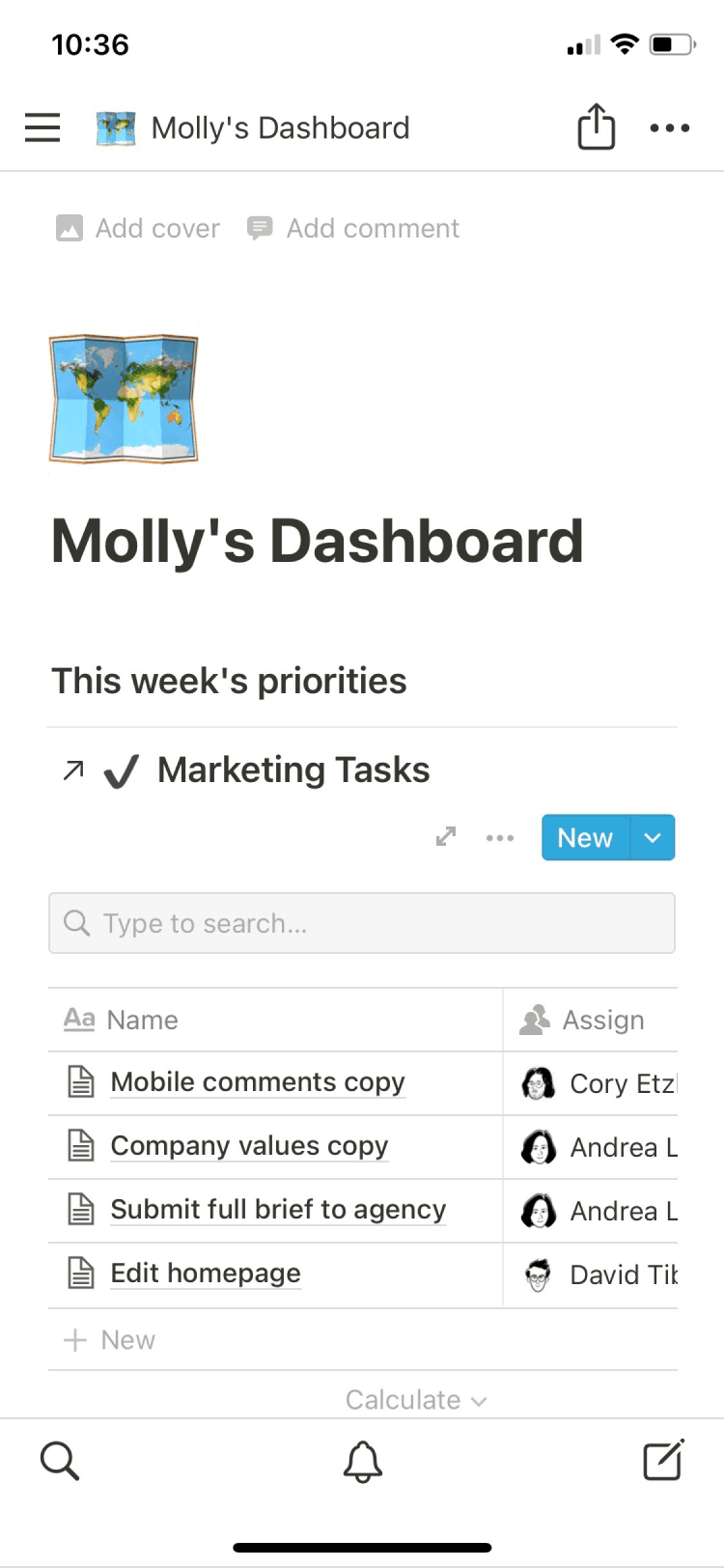 Screenshot der mobilen Notion-App