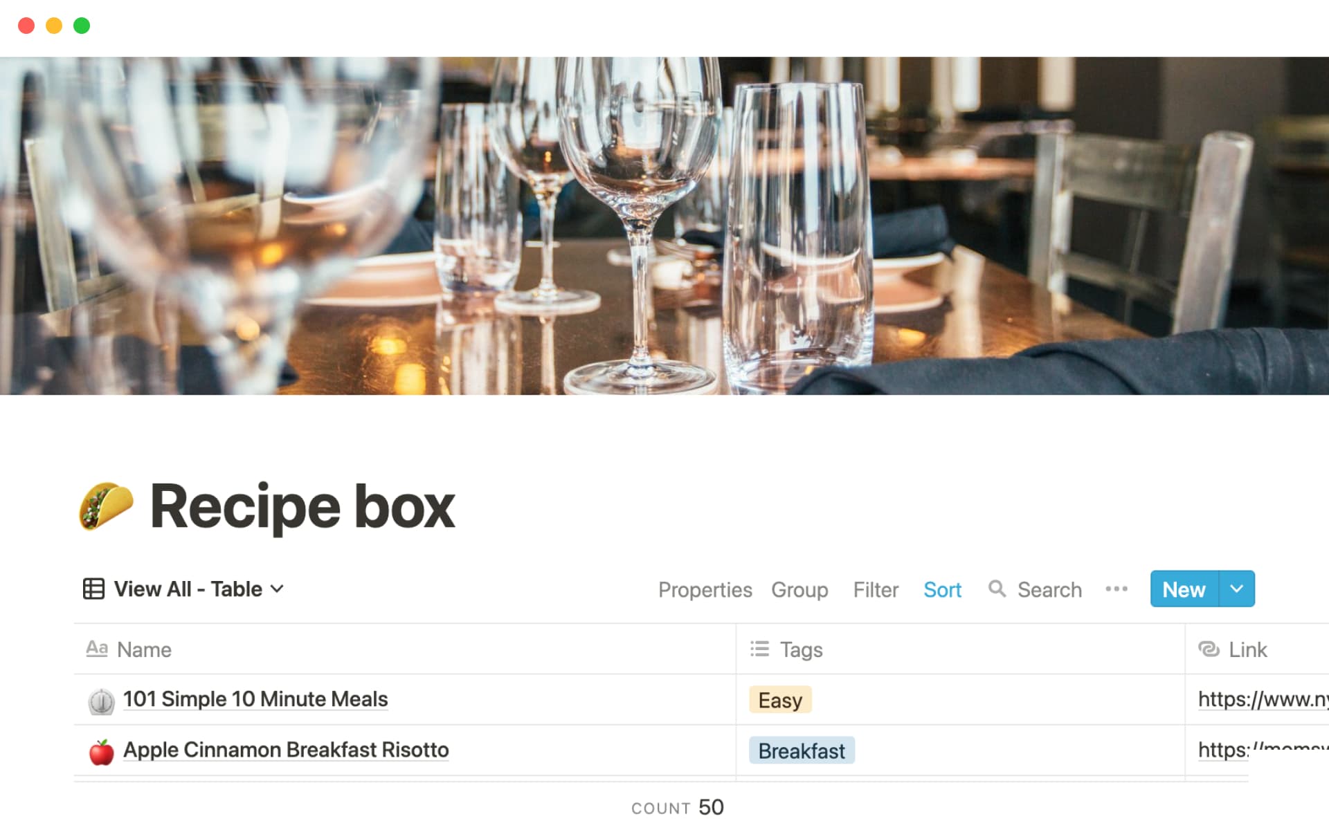 Eine Vorlagenvorschau für Recipe box