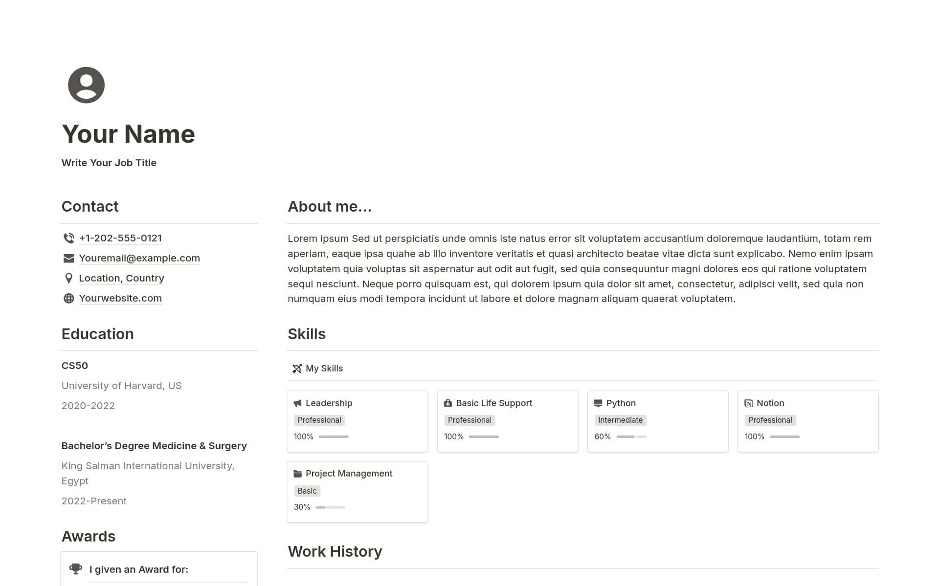 Eine Vorlagenvorschau für Minimalist Resume